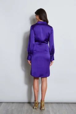 Elie Tahari Long Sleeve Satin Wrap Dress- Dresses & Jumpsuits|Long Sleeve Dresses