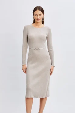 Elie Tahari Metallic Belted Sweater Dress- Dresses & Jumpsuits