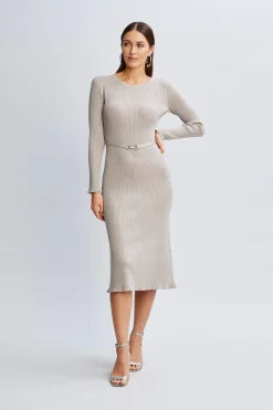 Elie Tahari Metallic Belted Sweater Dress- Dresses & Jumpsuits