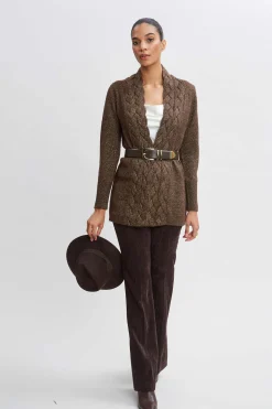 Elie Tahari Metallic Cable Cardigan- Tops & Sweaters
