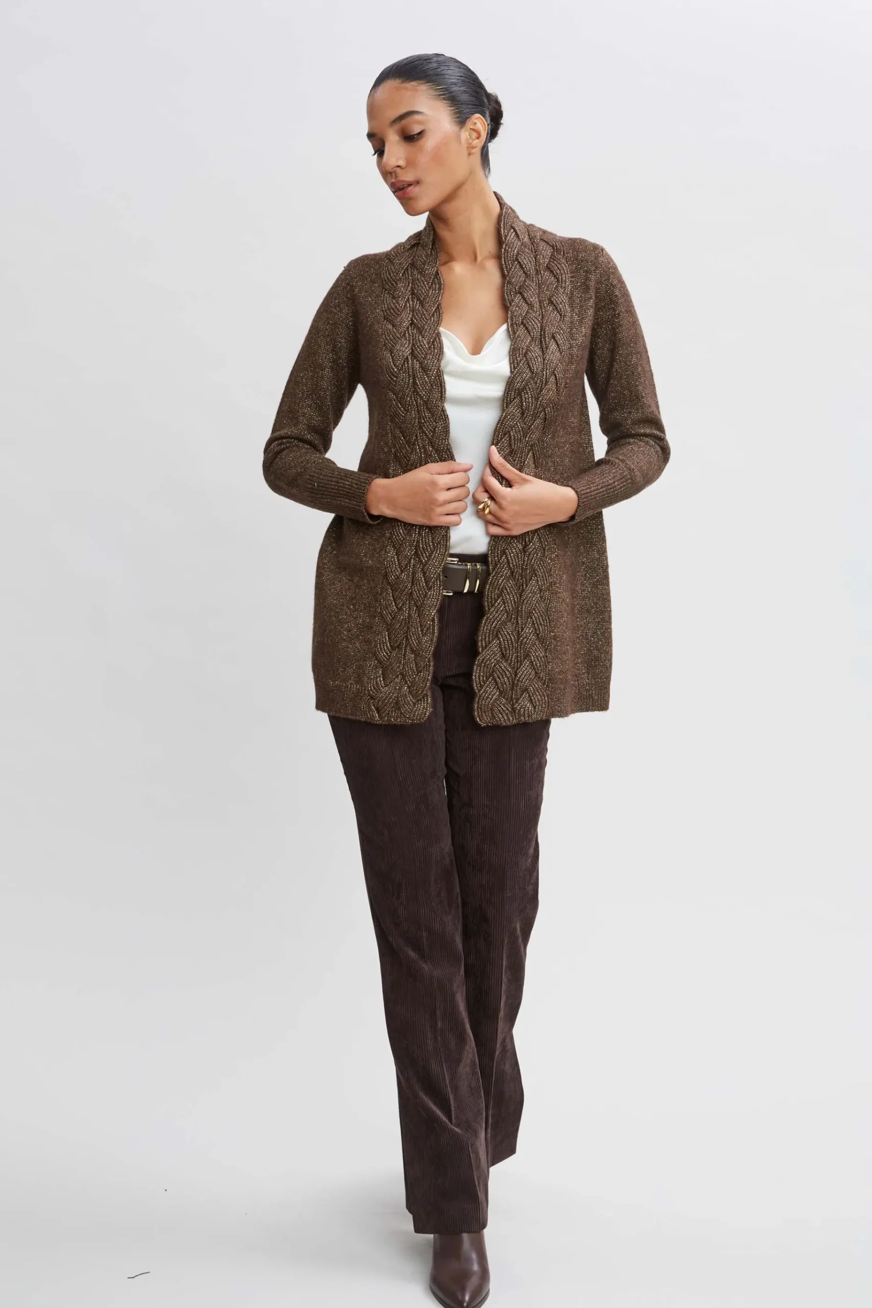 Elie Tahari Metallic Cable Cardigan- Tops & Sweaters
