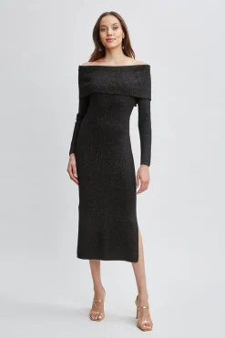 Elie Tahari Metallic Cashmere Off Shoulder Dress- Dresses & Jumpsuits