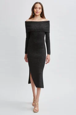 Elie Tahari Metallic Cashmere Off Shoulder Dress- Dresses & Jumpsuits