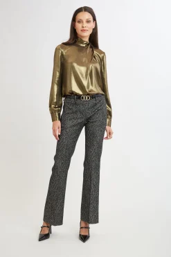 Elie Tahari Metallic Draped Neck Shirt- Tops & Sweaters