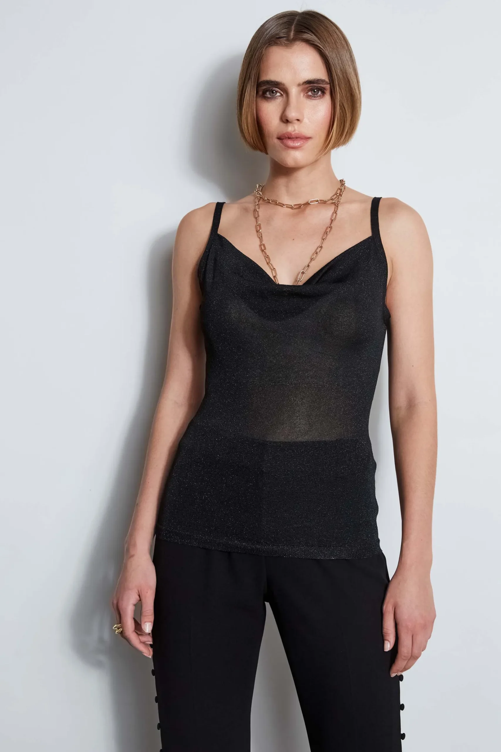Elie Tahari Metallic Knit Cami- Tops & Sweaters|Suiting