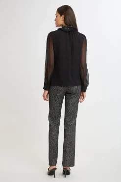 Elie Tahari Metallic Lace Trim Silk Shirt- Tops & Sweaters|Suiting