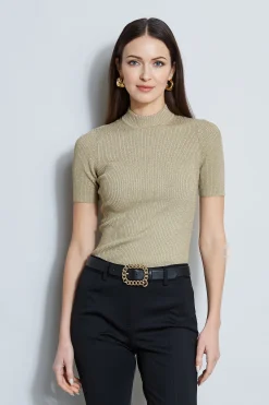 Elie Tahari Metallic Mock Neck Sweater- Tops & Sweaters