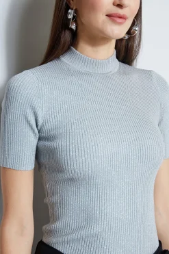 Elie Tahari Metallic Mock Neck Sweater- Tops & Sweaters