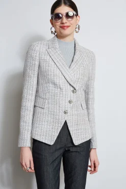 Elie Tahari Metallic Tweed 3 Button Blazer- Jackets & Blazers