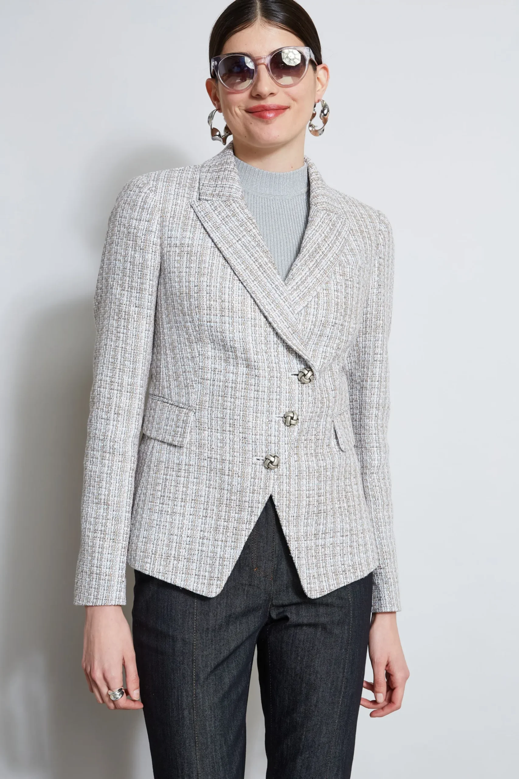 Elie Tahari Metallic Tweed 3 Button Blazer- Jackets & Blazers