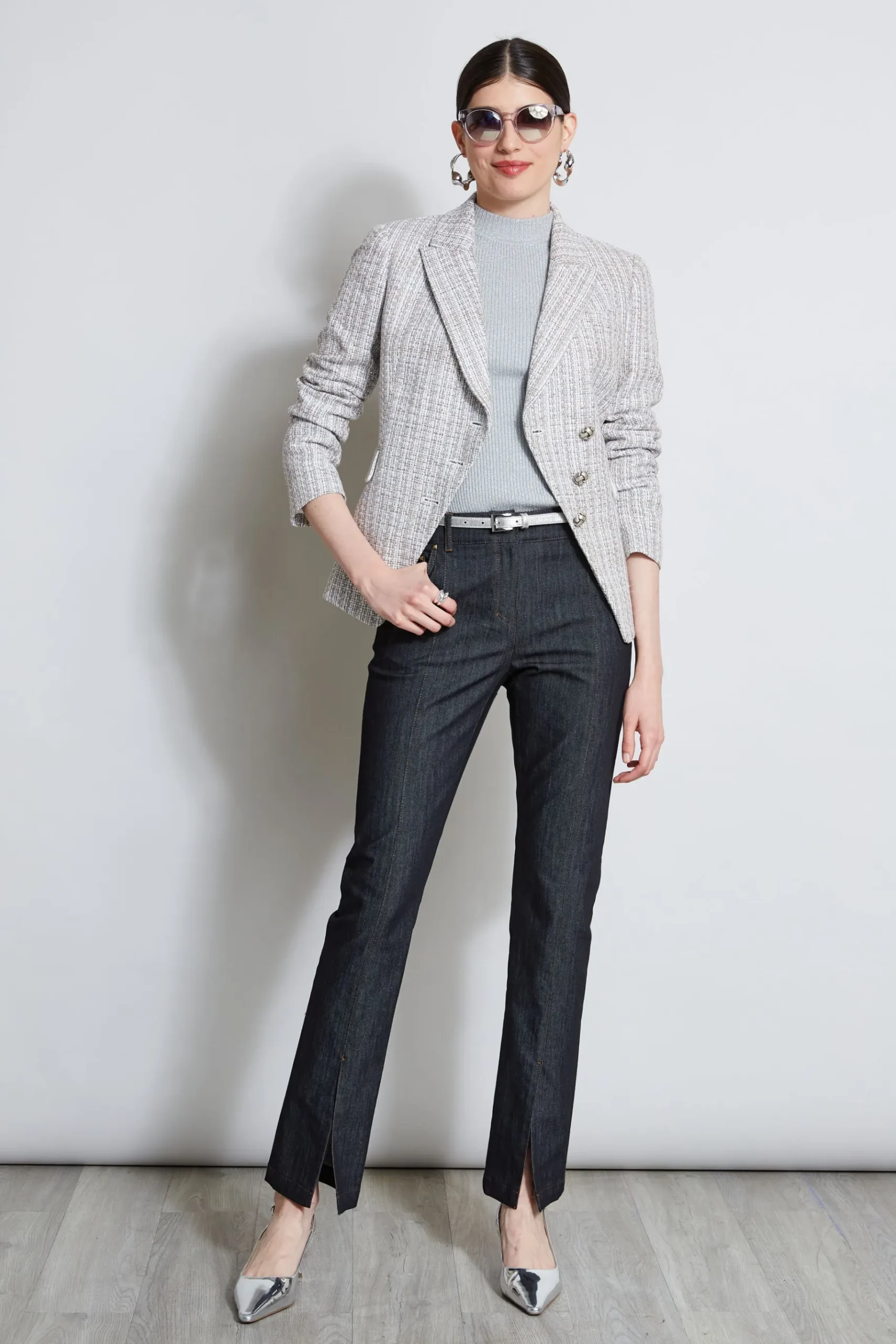 Elie Tahari Metallic Tweed 3 Button Blazer- Jackets & Blazers