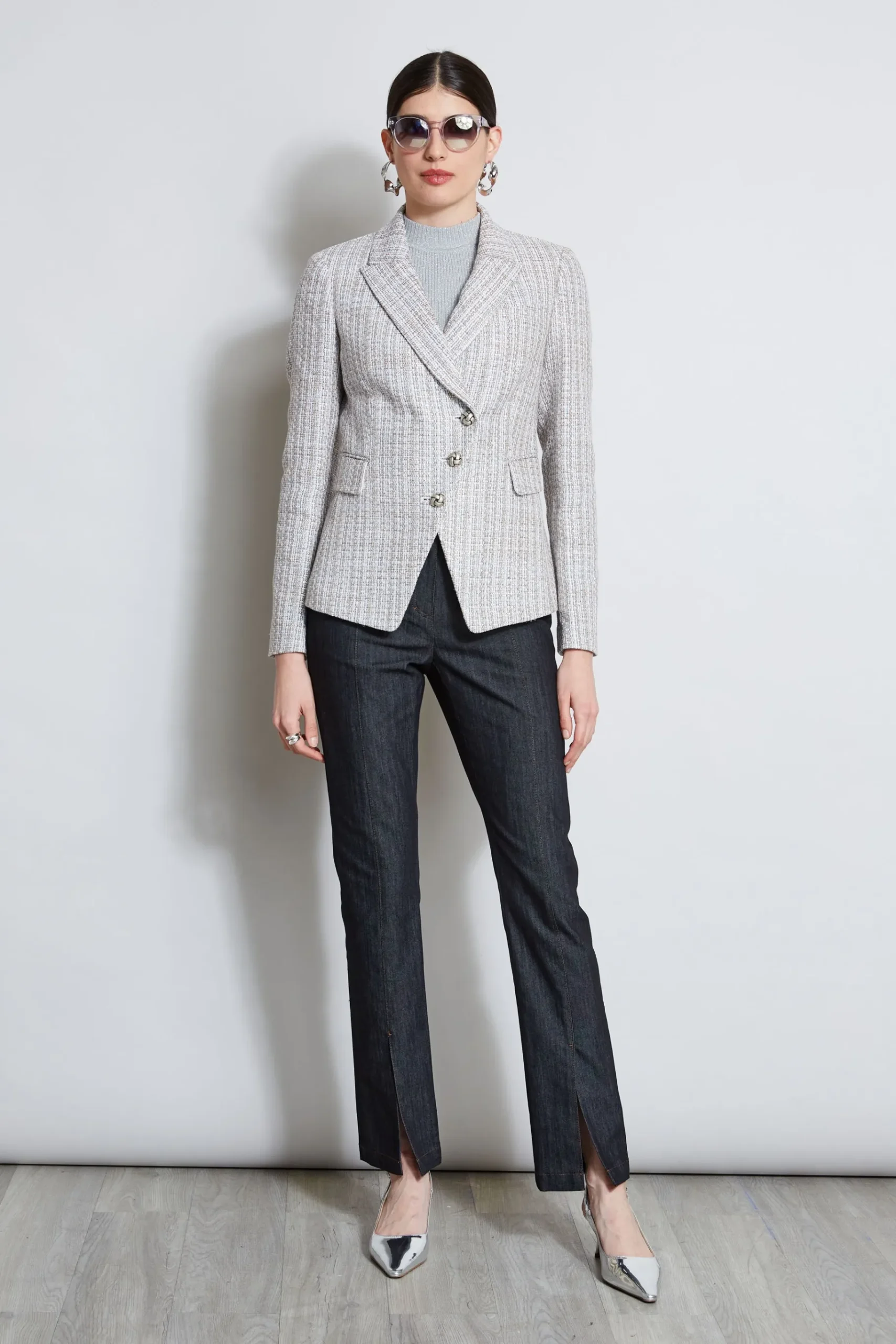 Elie Tahari Metallic Tweed 3 Button Blazer- Jackets & Blazers
