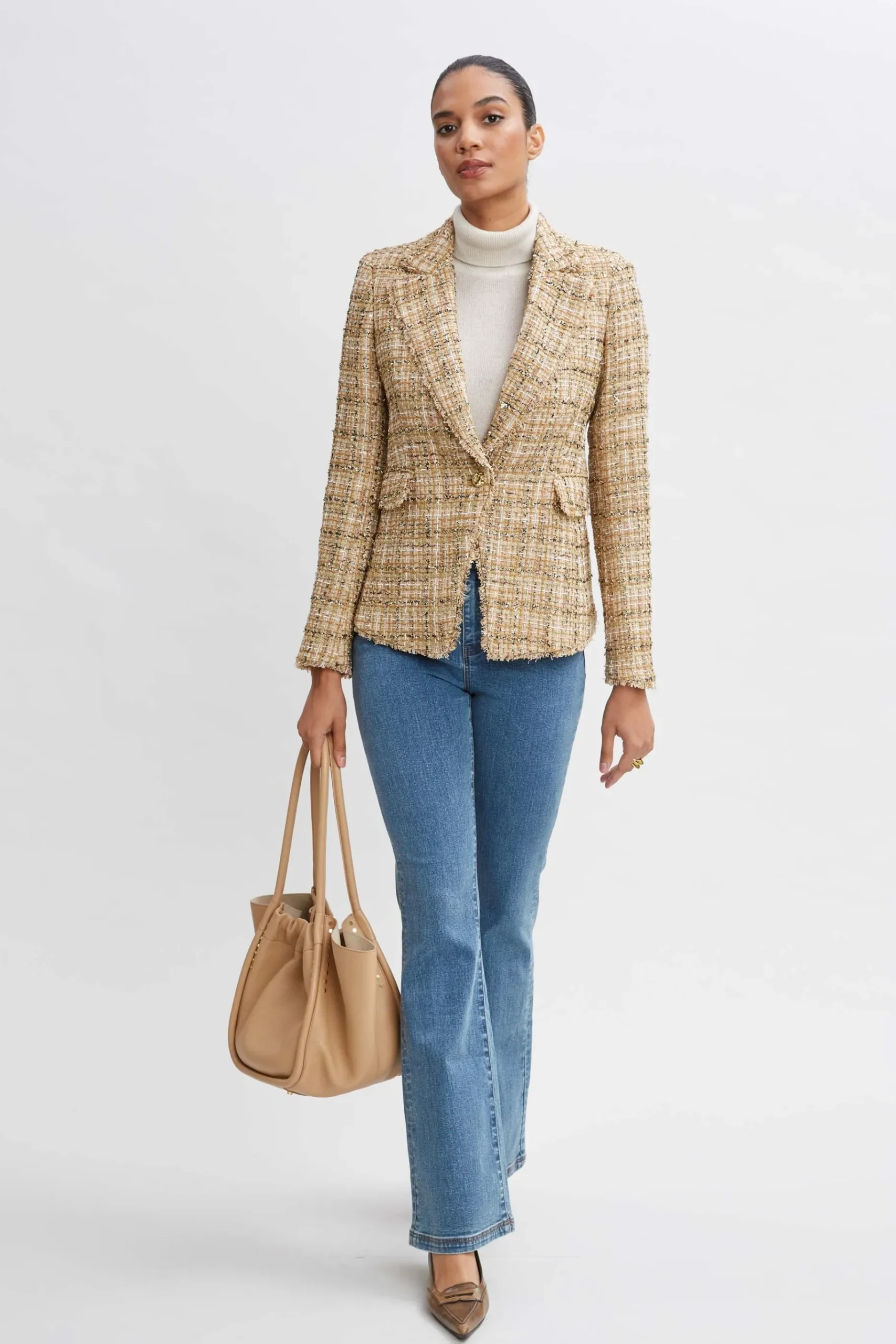 Elie Tahari Metallic Tweed Blazer- Jackets & Blazers|Suiting