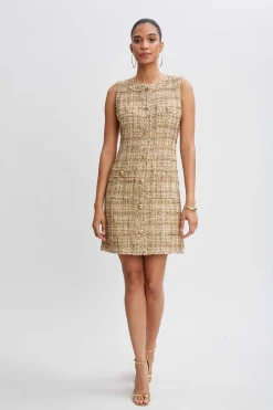 Elie Tahari Metallic Tweed Button Dress- Short Dresses|Dresses & Jumpsuits