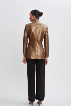 Elie Tahari Metallic Vegan Leather Belted Blazer- Jackets & Blazers