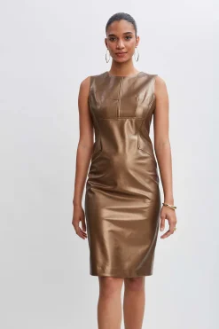 Elie Tahari Metallic Vegan Leather Side Panel Dress- Dresses & Jumpsuits|Sleeveless Dresses