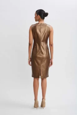 Elie Tahari Metallic Vegan Leather Side Panel Dress- Dresses & Jumpsuits|Sleeveless Dresses