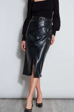 Elie Tahari Midi Vegan Leather Wrap Skirt- Bottoms|Suiting