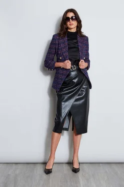 Elie Tahari Midi Vegan Leather Wrap Skirt- Bottoms|Suiting