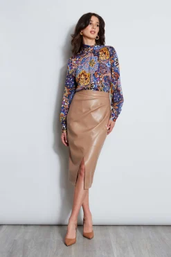 Elie Tahari Midi Vegan Leather Wrap Skirt- Bottoms