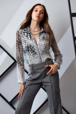 Elie Tahari Mirage Cheetah Button Down Shirt- Tops & Sweaters