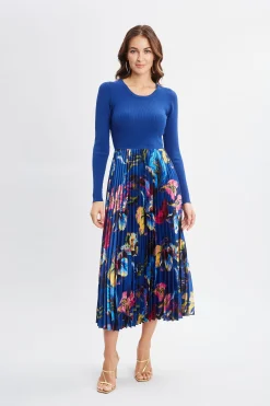 Elie Tahari Mixed Media Floral Pleated Dress- Dresses & Jumpsuits