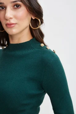 Elie Tahari Mock Neck Button Sweater- Tops & Sweaters