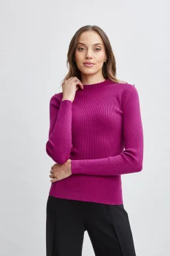 Elie Tahari Mock Neck Button Sweater- Tops & Sweaters