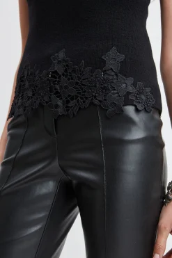 Elie Tahari Mock Neck Lace Hem Sleeveless Sweater- Tops & Sweaters