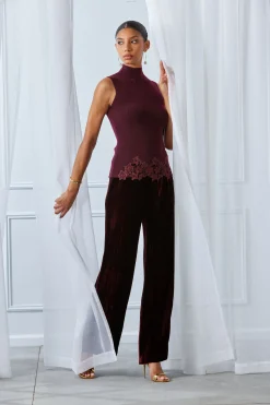 Elie Tahari Mock Neck Lace Hem Sleeveless Sweater- Tops & Sweaters