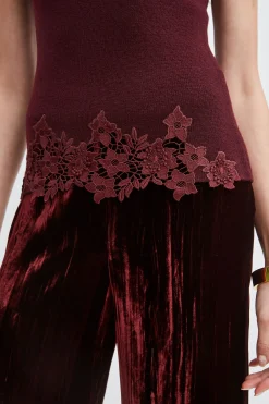 Elie Tahari Mock Neck Lace Hem Sleeveless Sweater- Tops & Sweaters