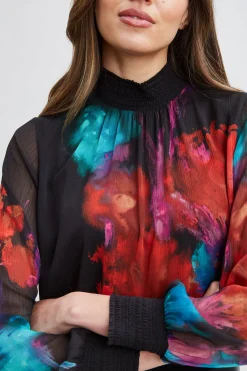 Elie Tahari Mock Neck Studio Floral Shirt- Tops & Sweaters