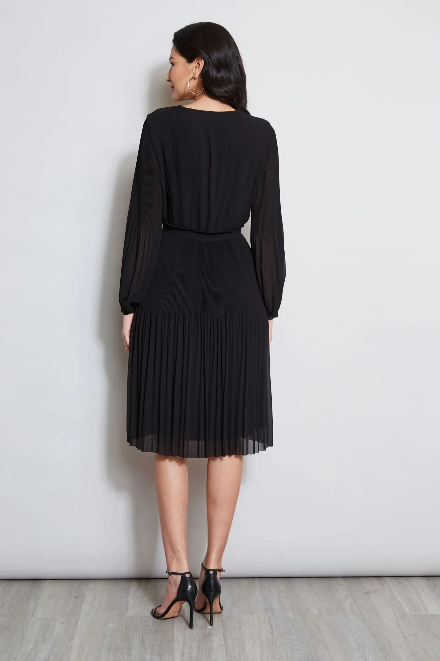 Elie Tahari Mock Wrap Pleated Dress- Dresses & Jumpsuits|Long Sleeve Dresses