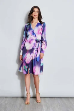 Elie Tahari Moire Floral Wrap Dress- Dresses & Jumpsuits|Midi Dresses