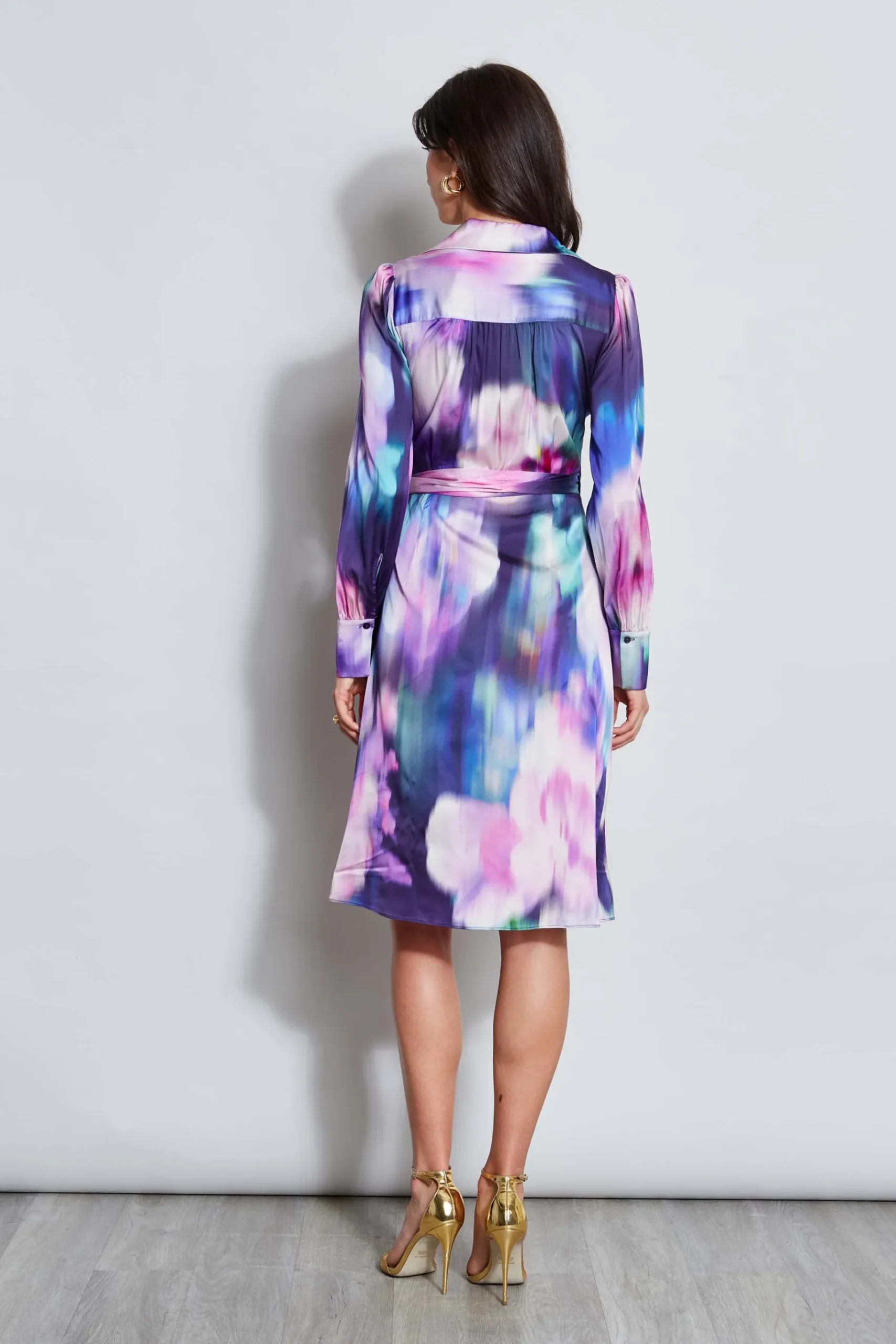 Elie Tahari Moire Floral Wrap Dress- Dresses & Jumpsuits|Midi Dresses