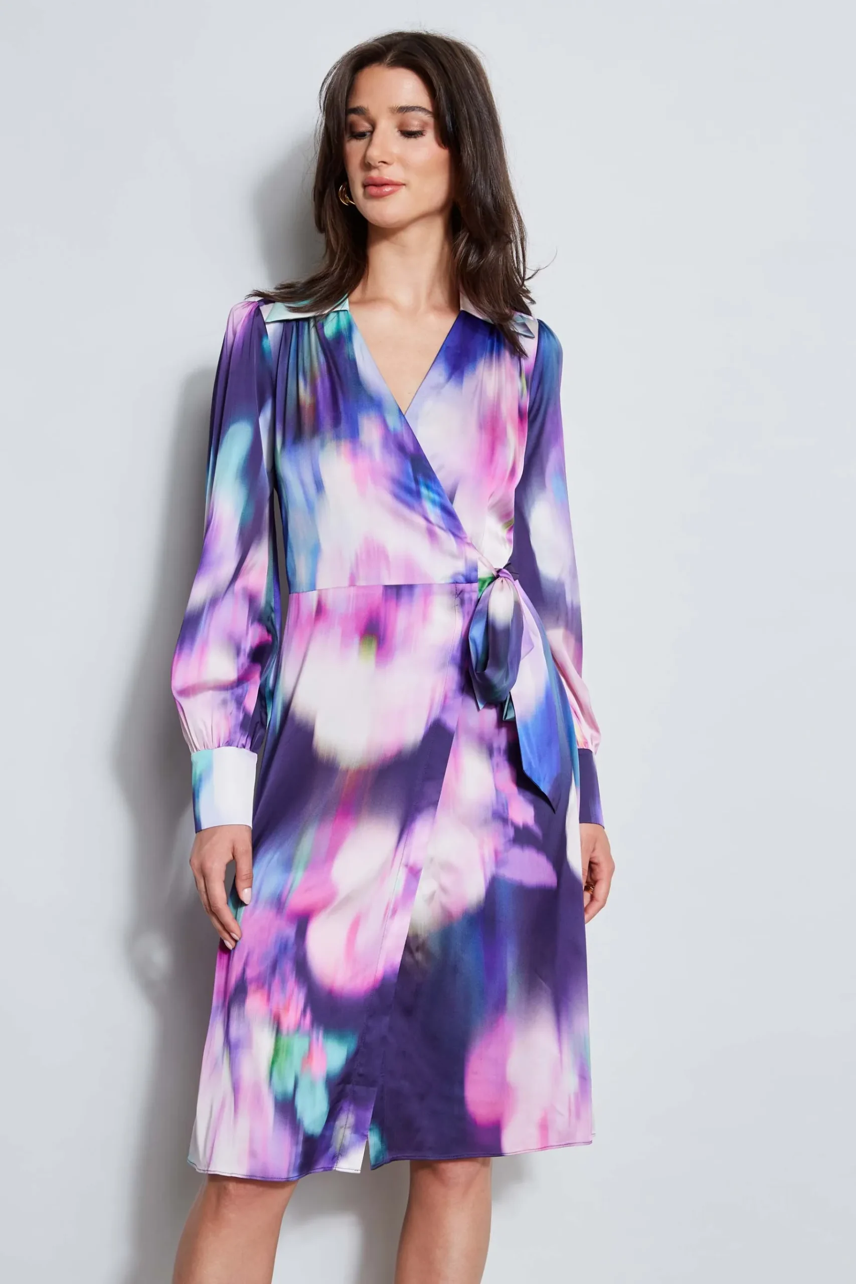Elie Tahari Moire Floral Wrap Dress- Dresses & Jumpsuits|Midi Dresses