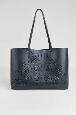 Elie Tahari Nappa Leather Lasercut Tote- Fragrance|Gloves