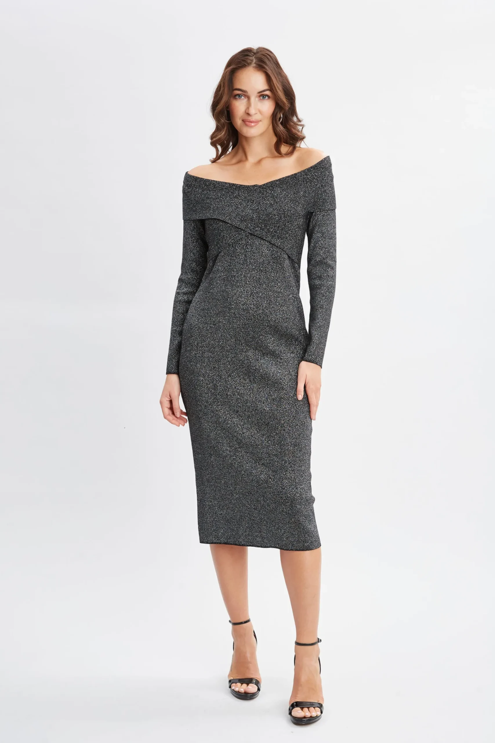 Elie Tahari Off Shoulder Metallic Sweater Dress- Dresses & Jumpsuits