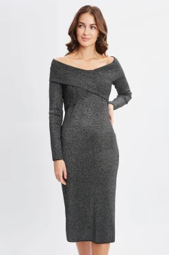 Elie Tahari Off Shoulder Metallic Sweater Dress- Dresses & Jumpsuits