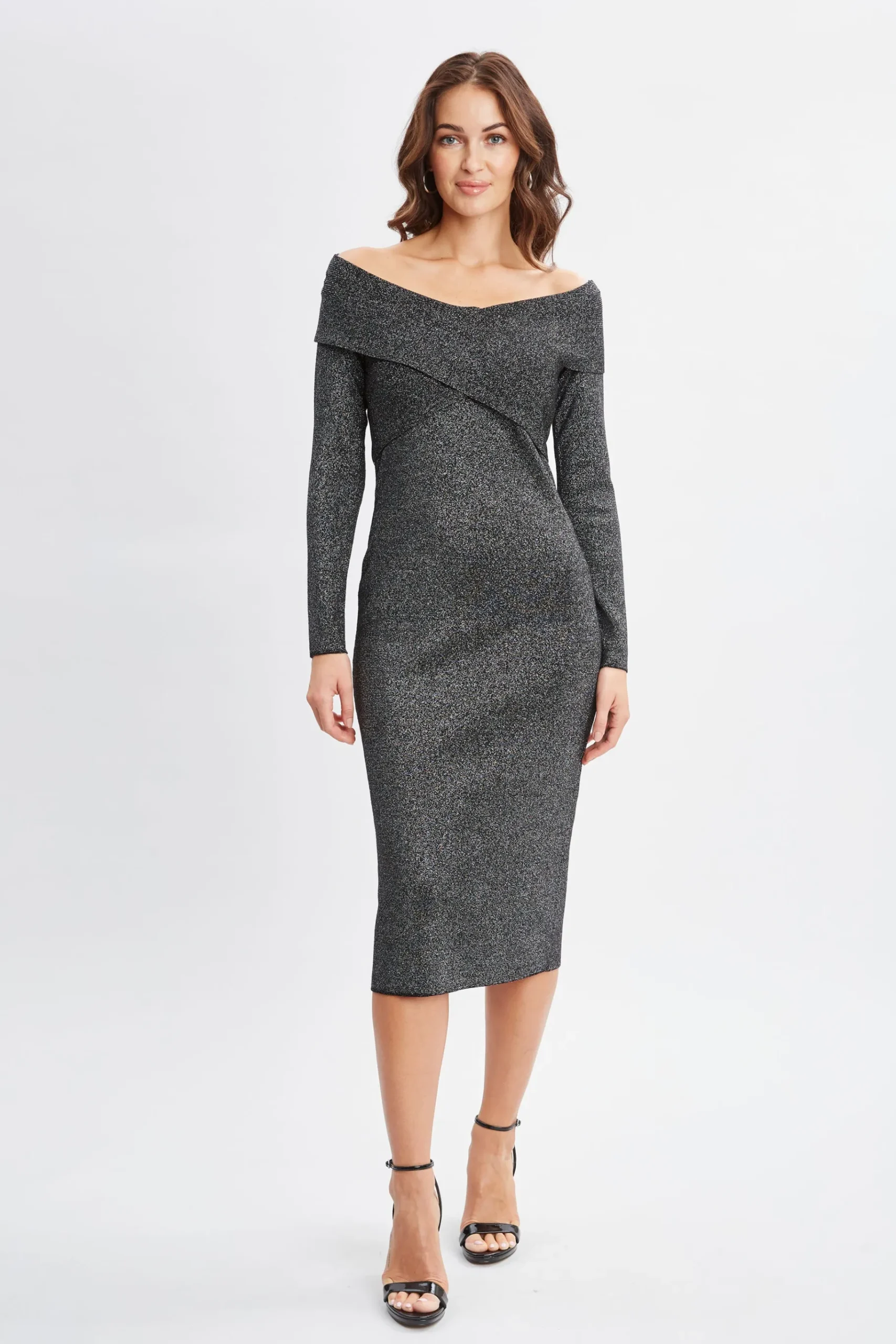 Elie Tahari Off Shoulder Metallic Sweater Dress- Dresses & Jumpsuits