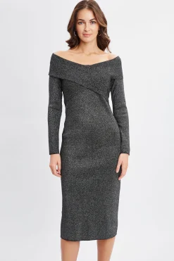 Elie Tahari Off Shoulder Metallic Sweater Dress- Dresses & Jumpsuits