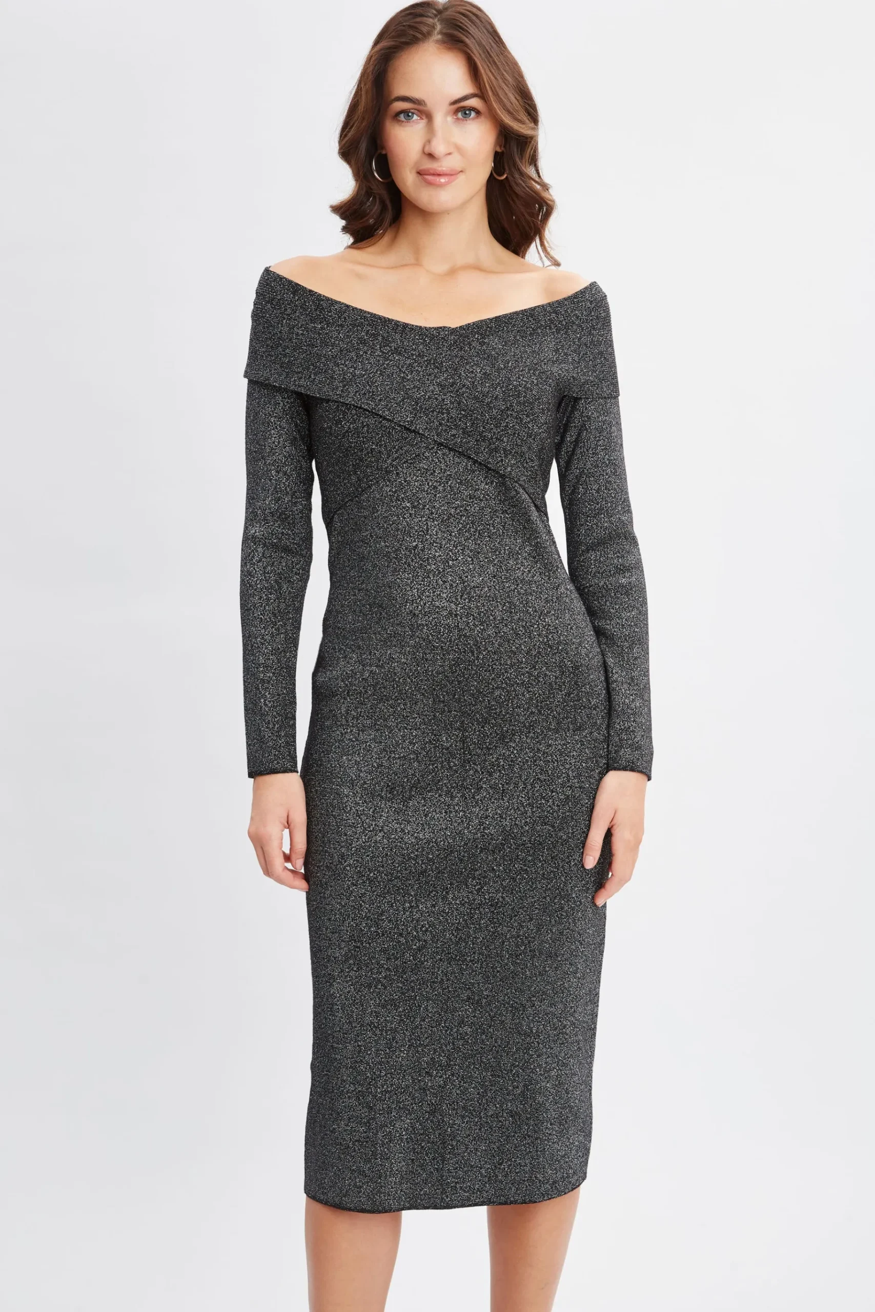 Elie Tahari Off Shoulder Metallic Sweater Dress- Dresses & Jumpsuits