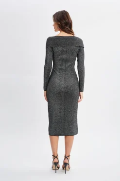 Elie Tahari Off Shoulder Metallic Sweater Dress- Dresses & Jumpsuits