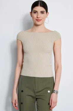 Elie Tahari Off Shoulder Rib Sweater- Tops & Sweaters