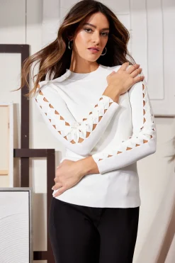 Elie Tahari Openwork Sleeve Sweater- Tops & Sweaters