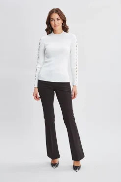 Elie Tahari Openwork Sleeve Sweater- Tops & Sweaters