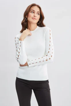 Elie Tahari Openwork Sleeve Sweater- Tops & Sweaters