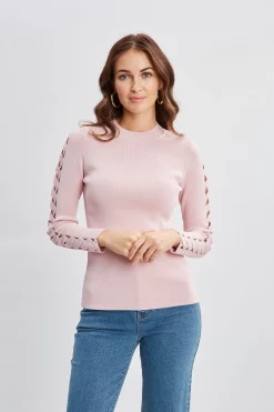 Elie Tahari Openwork Sleeve Sweater- Tops & Sweaters