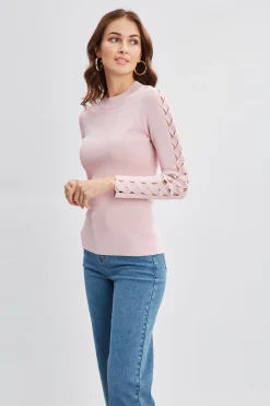 Elie Tahari Openwork Sleeve Sweater- Tops & Sweaters