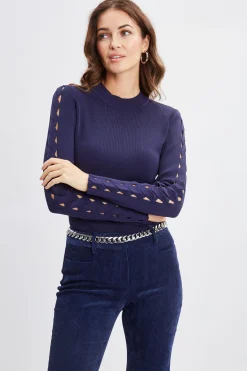 Elie Tahari Openwork Sleeve Sweater- Tops & Sweaters